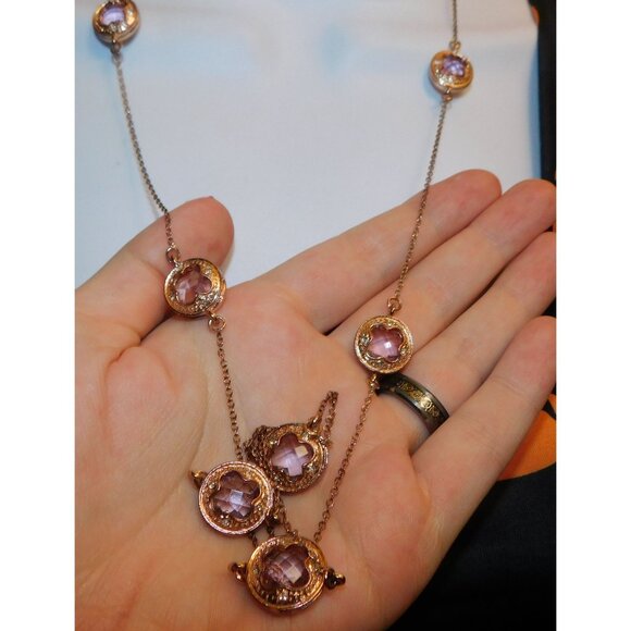 Whimsical Pink Gemmed Rose Gold Tone Statement Necklace - Picture 2 of 5
